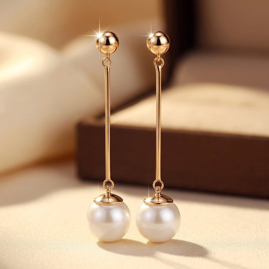 Gold Long Pearl Drop Earrings