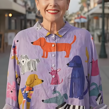 Coralie | Women's Dog Art Print Casual Shirt