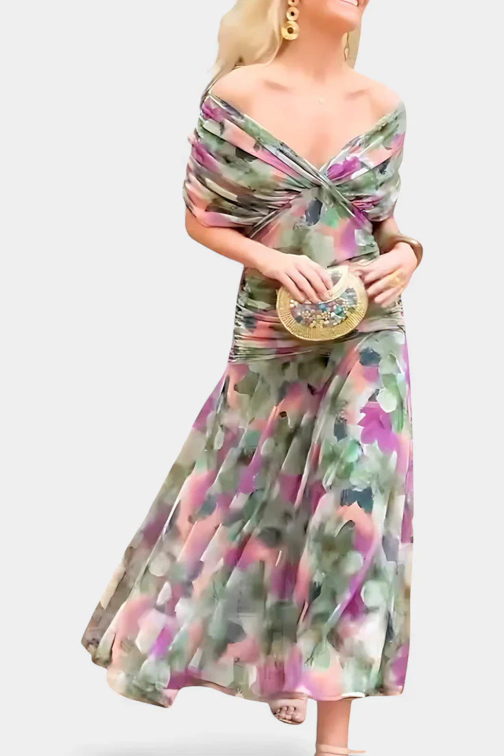 Florendra | Long Floral V Neck Dress
