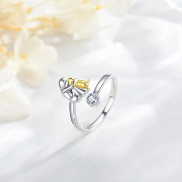 Silver Dog Ring wit Zirconia – Adjustable & Handmade