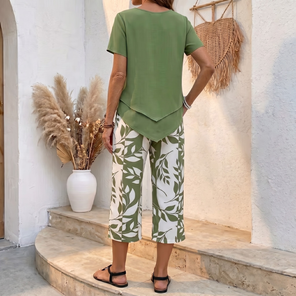 Arvessa™ | Casual Leaf Print Two Piece Set