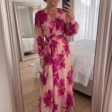 Juliesse | Rose Floral V-Neck Belted Maxi Dress