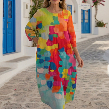 Anastasia - Colorful Printed V-Neck Dress