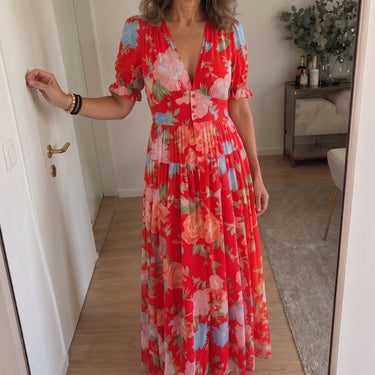Ione | Short Sleeve V Neck Floral Midi Dress