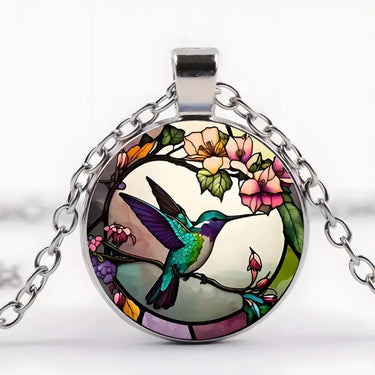 Hummingbird Glass Dome Pendant Necklace