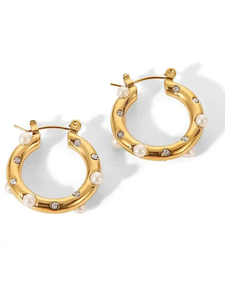Gold Hoops - Stones & Pearls