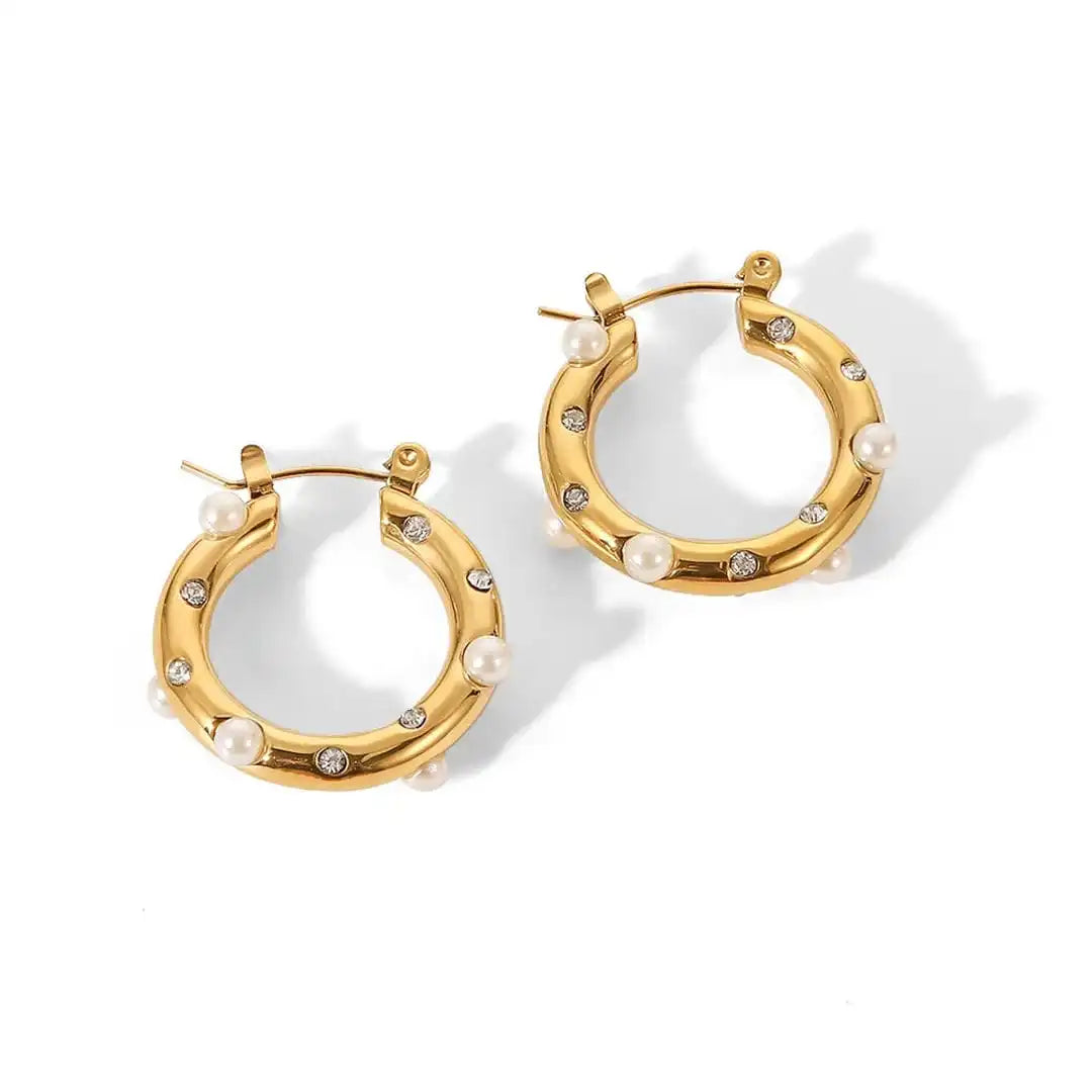 Gold Hoops - Stones & Pearls