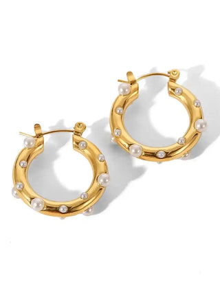 Gold Hoops - Pearls