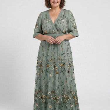 Evadne | Embroidered V Neck Maxi Dress