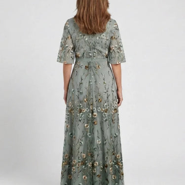 Evadne | Embroidered V Neck Maxi Dress